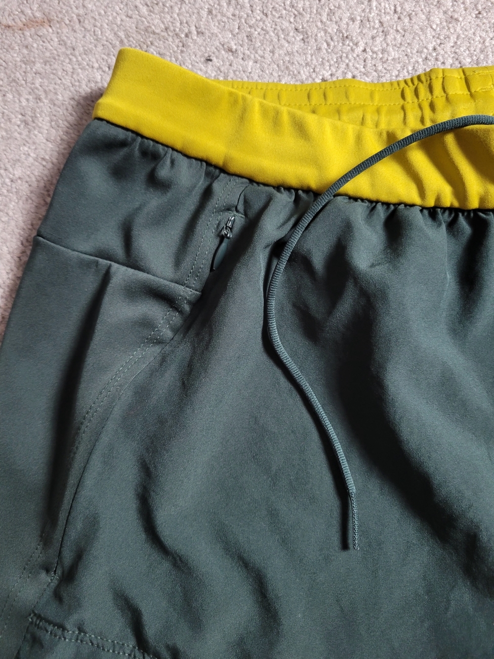 adidas Men’s Green Running Shorts with Yellow Waistband - Picture 4 of 10